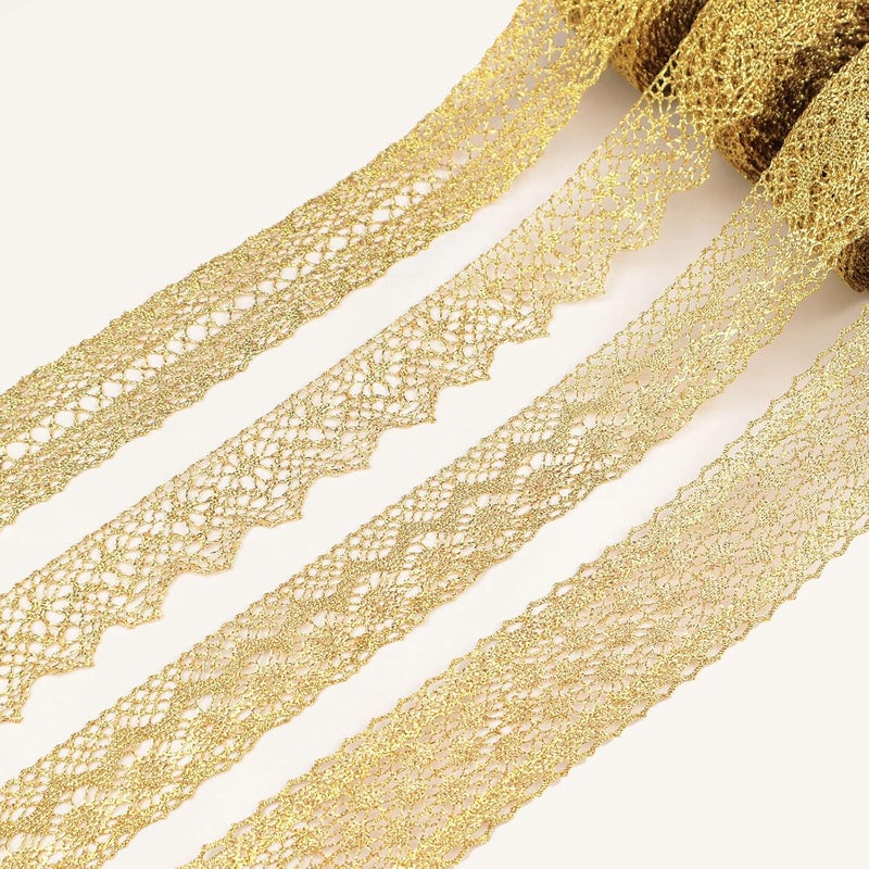 AIETSYEI Gold Lace Trim Vintage Crochet Ribbon Craft Gold Lace for Sewing, Gift Package Wrapping, Bridal Wedding Decoration, Scrapbooking Supplies - Image 1